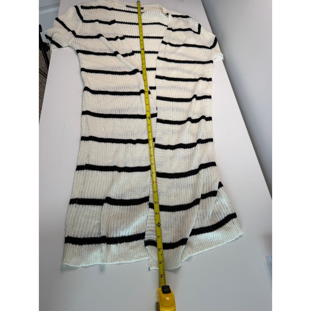 Doe & Rae Womens Striped Duster Cardigan Cream Black Open Front Ribbed Knit M - Picture 8 of 11
